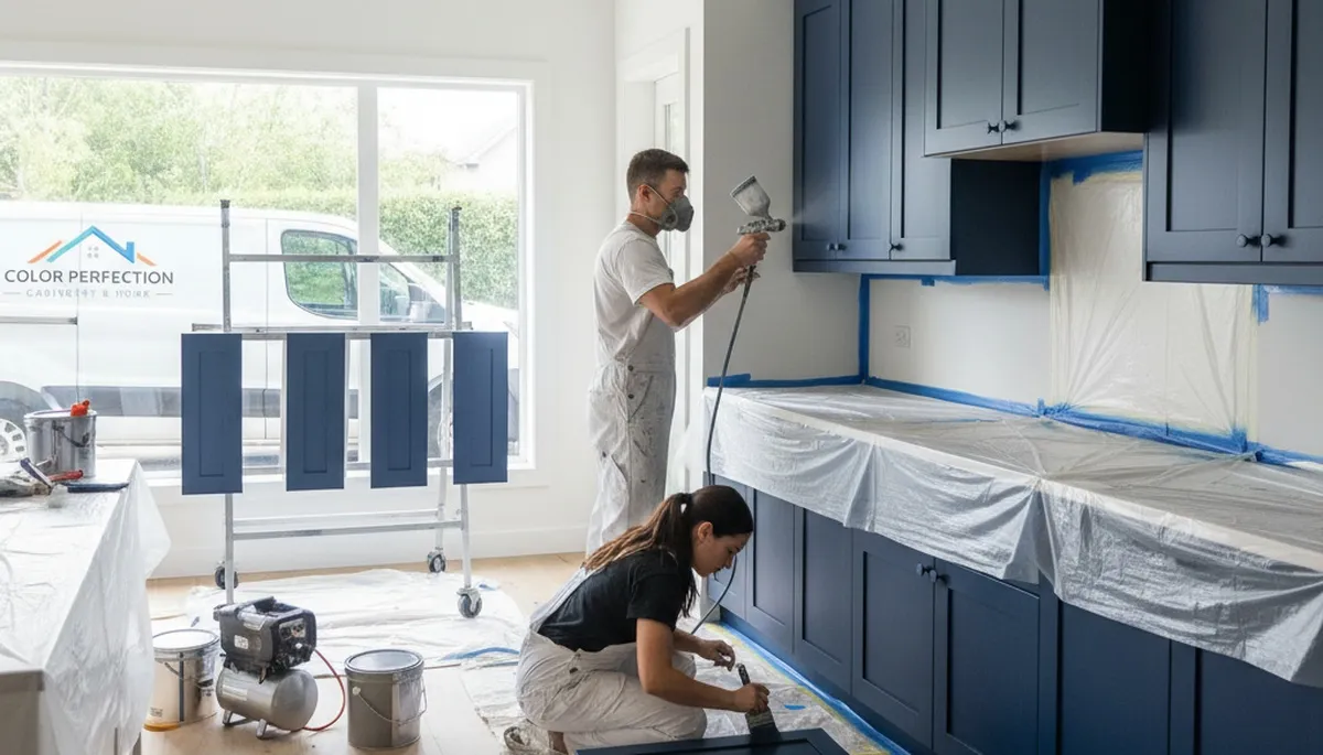Professional cabinet painting in Brandon, FL kitchen with smooth humidity-resistant white finish