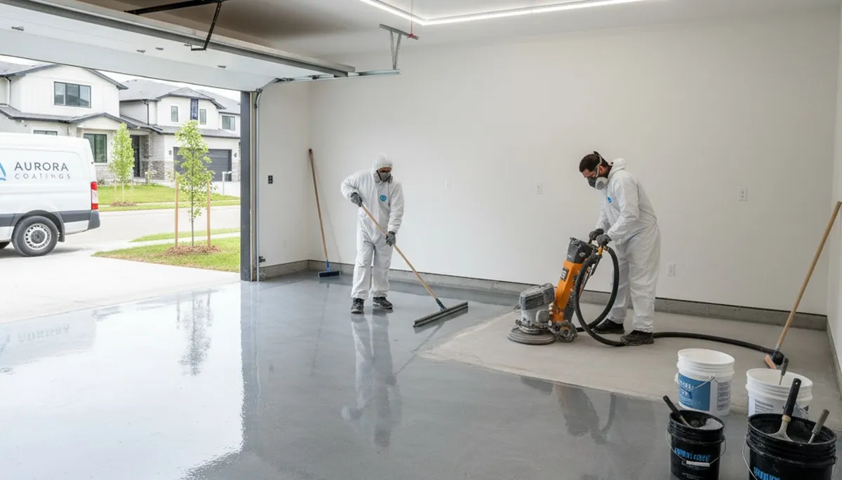 Epoxy floor coating in Brandon FL garage by professional painters for durable, glossy finish