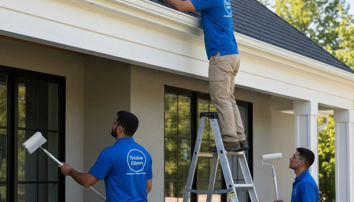 Professional trim and fascia painting on a home exterior in Brandon, FL by expert house painters